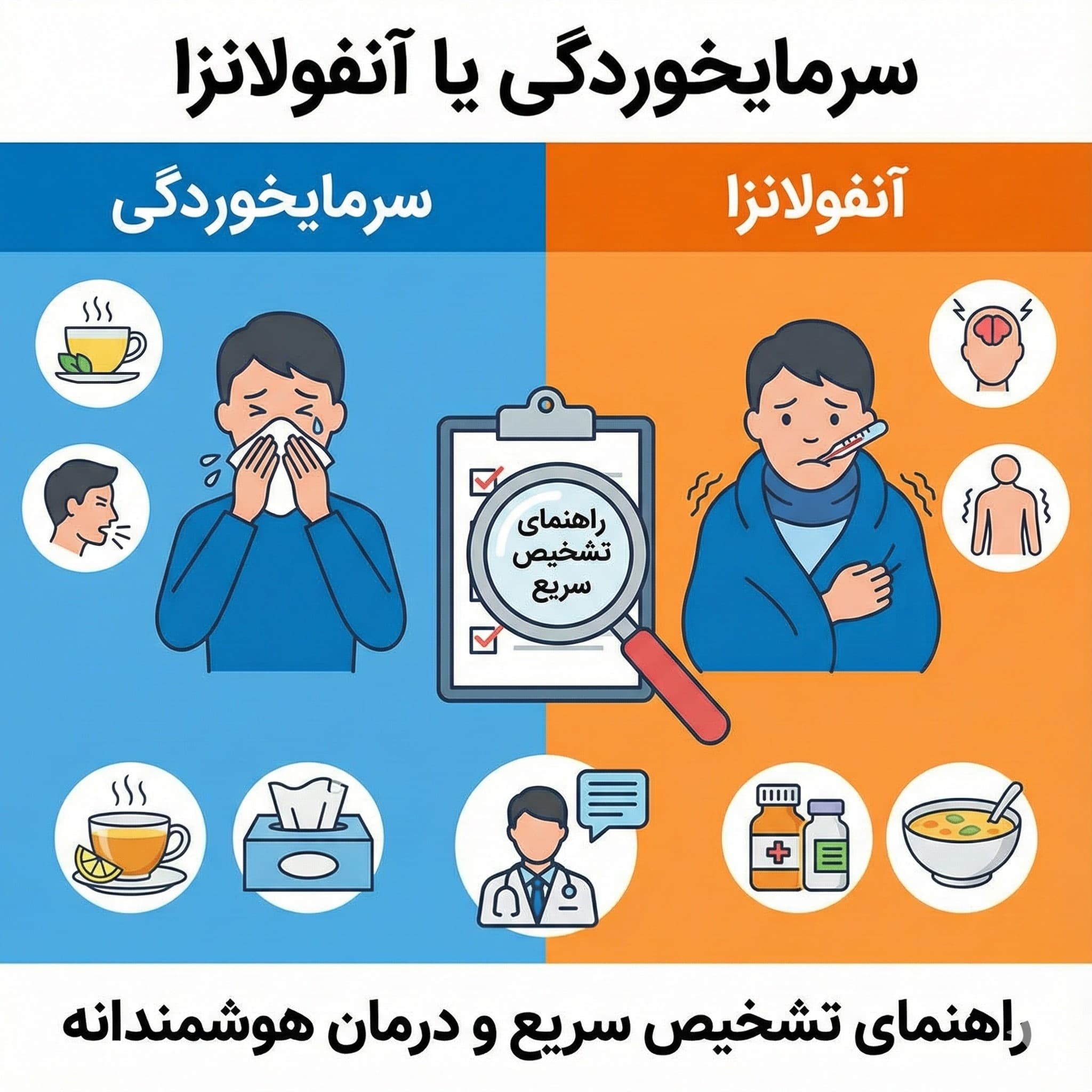 سرماخوردگی یا آنفولانزا؟ راهنمای تشخیص سریع و درمان هوشمندانه