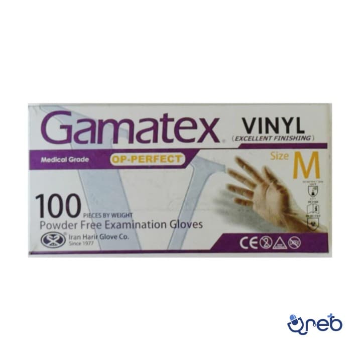 دستکش وینیل غیر پودری حریر مدل گاماتکس سایز متوسط (M) بسته 100 عددی
