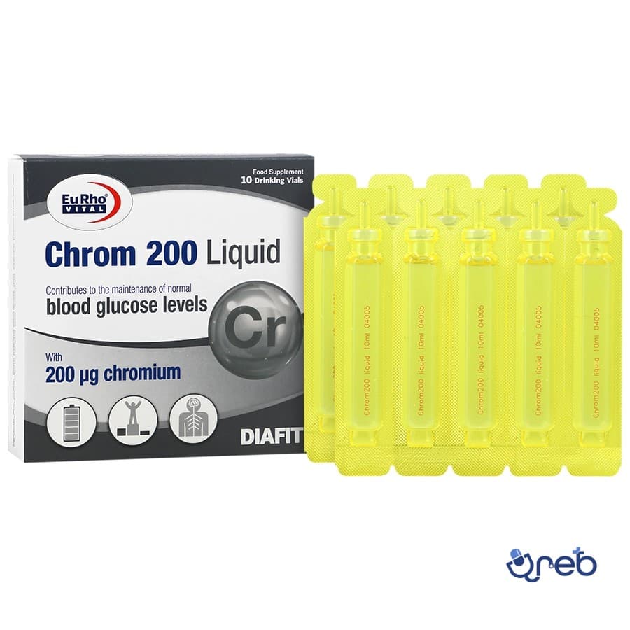 ویال خوراکی کروم 200 یوروویتال با طعم پرتقال بسته 10 عددی