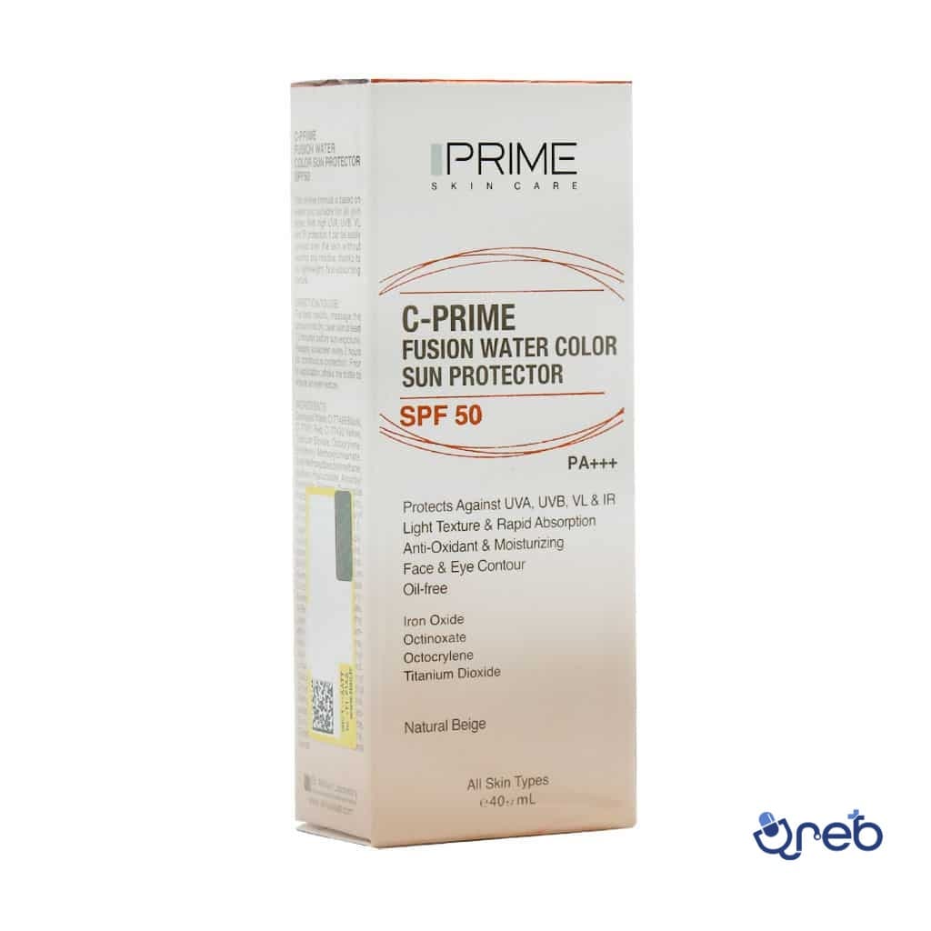 فلوئید ضد آفتاب SPF50 فیوژن واتر پرایم بژ طبیعی  حاوی ویتامین C حجم 40 میلی لیتر