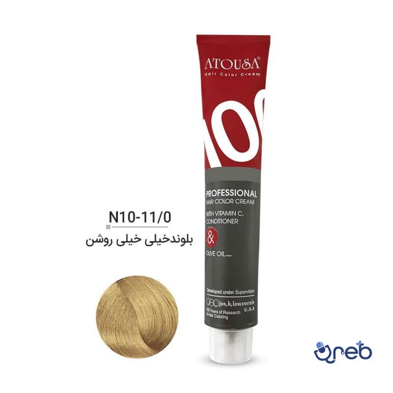 رنگ مو آتوسا شماره N10 حجم 50 میلی لیتر رنگ بلوند پلاتينه خيلی روشن
