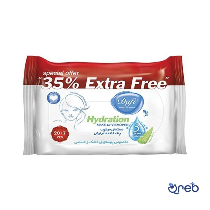 دستمال مرطوب پاک کننده آرایش اکسترا 27 برگی دافی