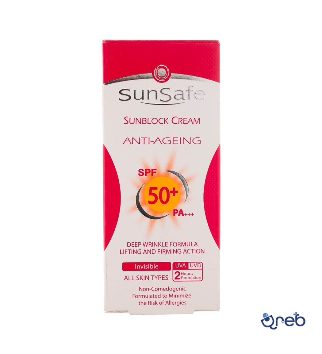 کرم ضد آفتاب و ضد چروک بی رنگ سان سیف با SPF50 مناسب انواع پوست حجم 50 میلی لیتری