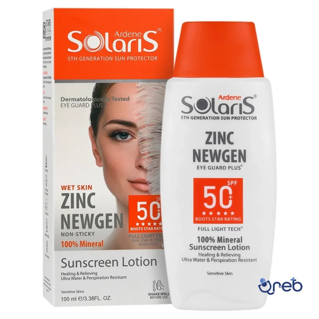 لوسیون ضد آفتاب بی رنگ آردن سولاریس برای پوست حساس +SPF50 حجم 100 میلی لیتر 