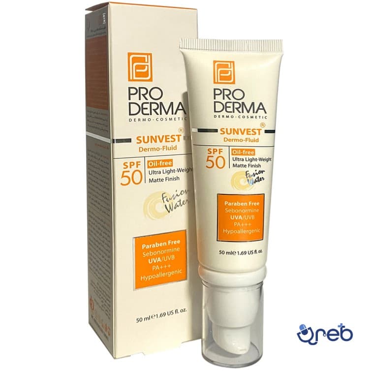 ضد آفتاب فلوئید فاقد چربی اس پی اف ۵۰ پرودرما مناسب پوست ‌های معمولی چرب و جوش دار بدون رنگ 
