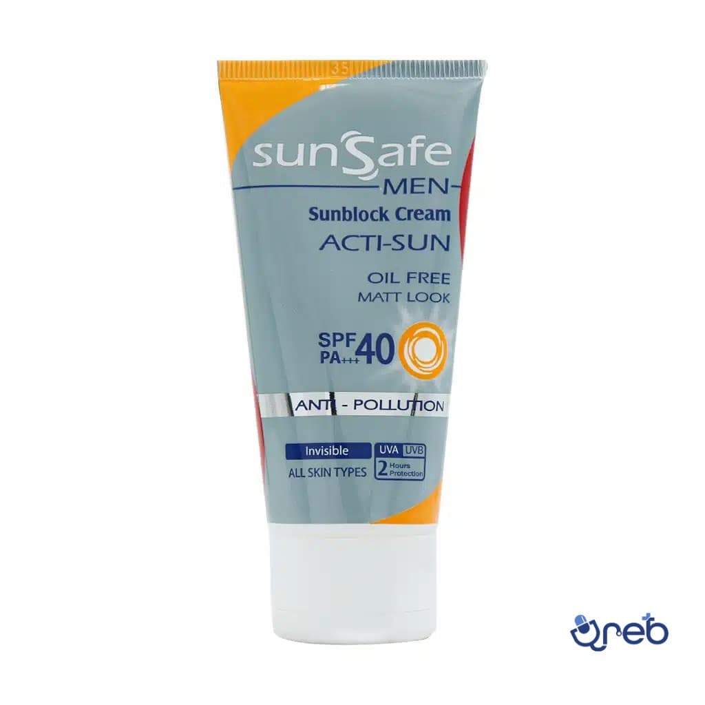 کرم ضد آفتاب فاقد چربی spf40 آقایان سان سیف مناسب برای انواع پوست 50 گرم