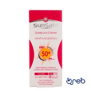 کرم ضد آفتاب و ضد چروک بی رنگ سان سیف اس پی اف 50 حجم ۵۰ میلی لیتر