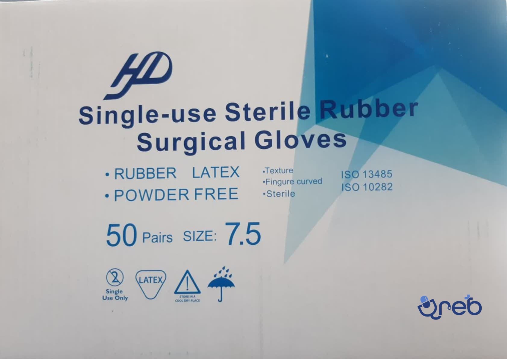 دستکش جراحی بدون پودر اچ دی (HD) سایز 7.5