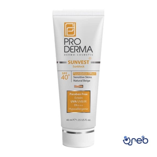 ضد آفتاب فیزیکال کرم پودری بژ طبیعی پوست حساس SPF40 پرودرما 40میل