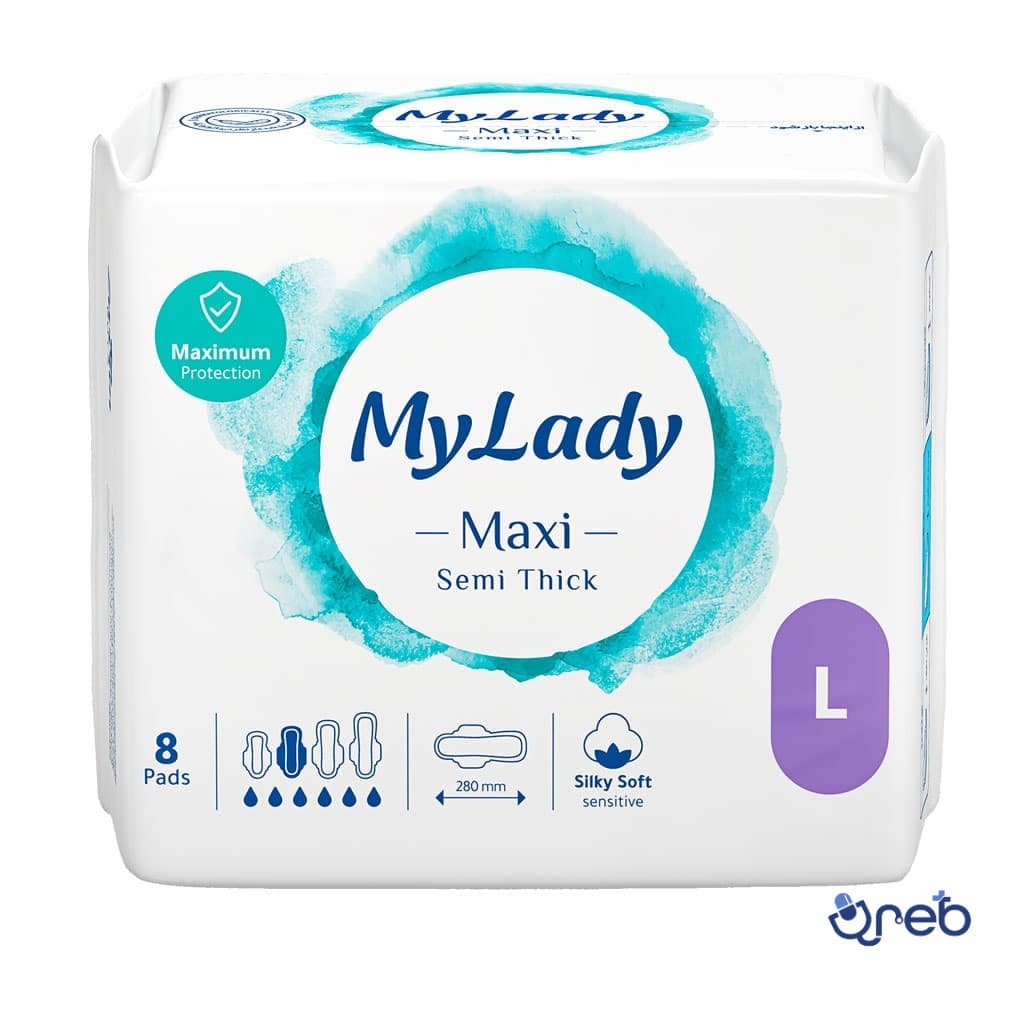 نوار بهداشتی مکسی نیمه ضخیم شب مای لیدی سایز بزرگ مناسب پوست حساس 8 عددی